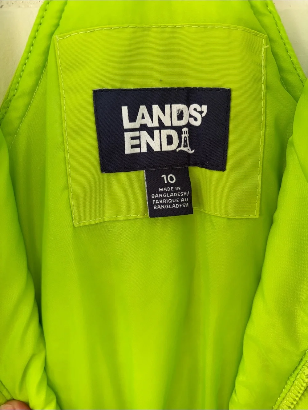 Lands' End Bright Lime Green Kids Snow Bib Overalls size 10